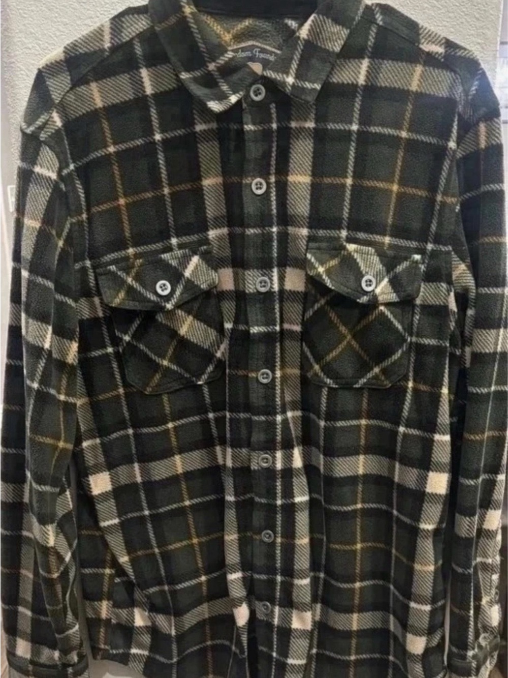 Men's Plaid Button-Down Shirt Jacket in Black and Cream